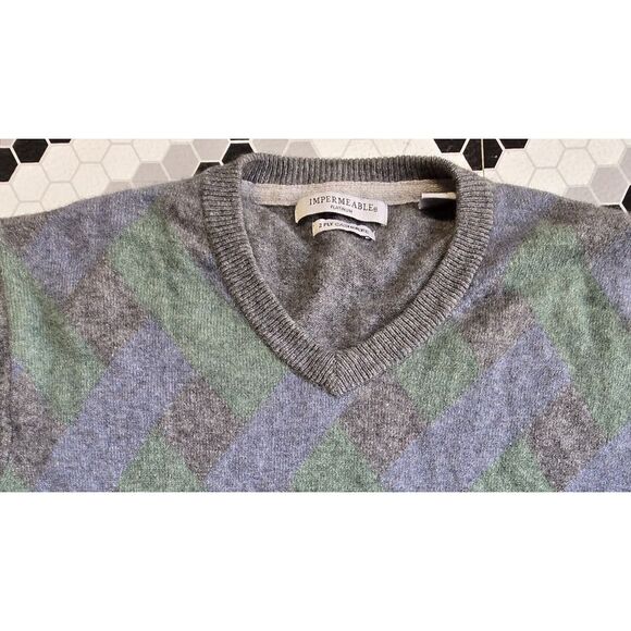 IMPERMEABLE Platinum Mens Sweater 100% 2-Ply Cashmere Pullover Argyle Sweater - Picture 2 of 11